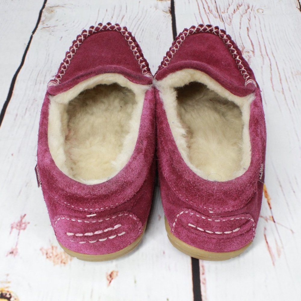 LL Bean Maroon Suede Shearling Lined Wicked Good Venetian Slippers 7 M - Picture 6 of 9